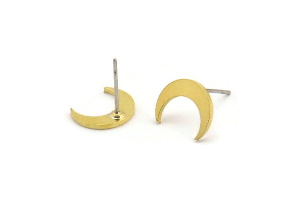 Brass Moon Earring, 12 Raw Brass Crescent Moon Shaped Stud Earrings (11x3x1mm) A4053 A4280 Online Hot Sale