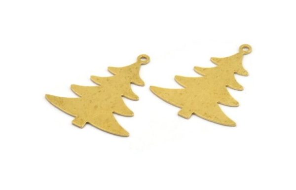 Brass Tree Charm, 8 Raw Brass Tree Charms With 1 Loop, Pendant, Findings (29x24x0.60mm) A5375 on Sale - Image 2