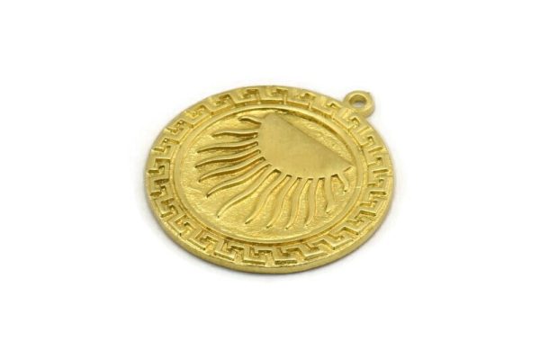 Brass Round Charm, Raw Brass Round Charm With 1 Loop, Sun Findings, Sun Rising Findings (28x25x1.5mm) N2251 on Sale
