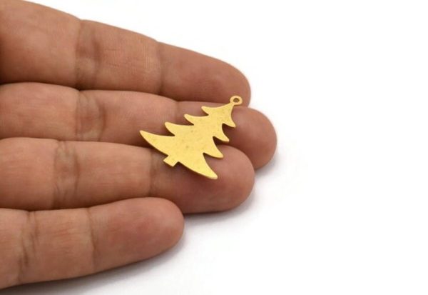 Brass Tree Charm, 8 Raw Brass Tree Charms With 1 Loop, Pendant, Findings (29x24x0.60mm) A5375 on Sale - Image 4
