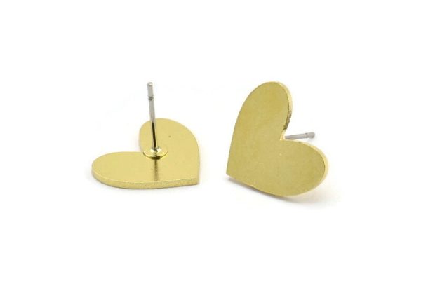 Brass Heart Earring, 8 Raw Brass Heart Stud Earrings (15x13x1mm) A6545 A3729 Online now