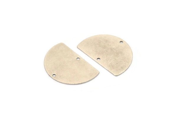 Semi Circle Charm, 6 Antique Silver Plated Brass Half Moon Blanks With 2 Holes, Findings, Pendants (26.5x17.5x0.50mm) D1003 Online now