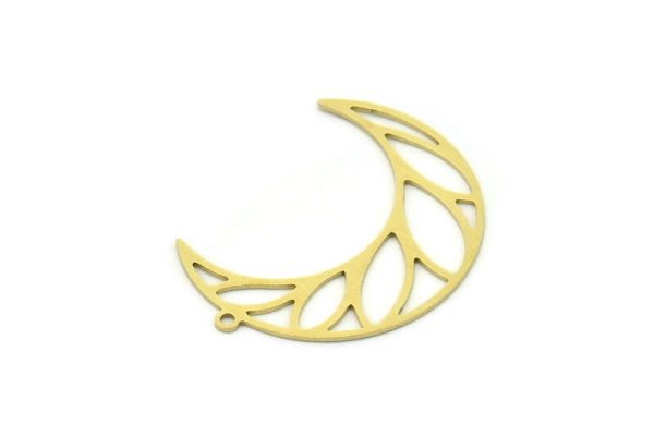 Brass Moon Charm, 6 Raw Brass Crescent Moon Charms With 1 Loop, Findings (32x10x0.60mm) SMP0763 For Sale - Image 2