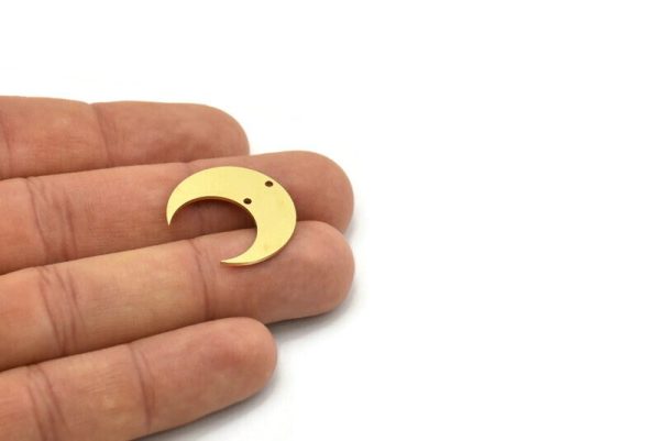 Brass Moon Charm, 8 Raw Brass Crescent Moon Charms With 2 Holes, Findings (23.5x9x0.80mm) SMP0837 Online - Image 3