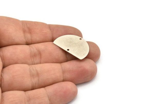 Semi Circle Charm, 6 Antique Silver Plated Brass Half Moon Blanks With 2 Holes, Findings, Pendants (26.5x17.5x0.50mm) D1003 Online now - Image 3