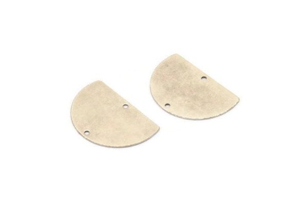 Semi Circle Charm, 6 Antique Silver Plated Brass Half Moon Blanks With 2 Holes, Findings, Pendants (26.5x17.5x0.50mm) D1003 Online now - Image 2