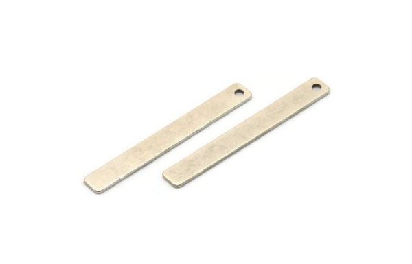 Tiny Rectangle Bar, 10 Antique Silver Plated Brass Rectangle Stamping Blanks with 1 Hole, Necklace Finding (40x5x0.80mm) U032 on Sale - Image 2