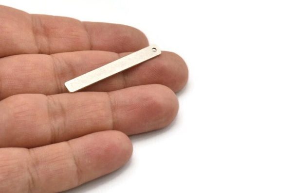 Tiny Rectangle Bar, 10 Antique Silver Plated Brass Rectangle Stamping Blanks with 1 Hole, Necklace Finding (40x5x0.80mm) U032 on Sale - Image 4