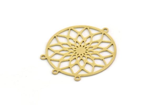 Brass Round Charm, 4 Raw Brass Flower Charms With 4 Loops, Findings (31x27x0.60mm) SMP0413 Online Hot Sale