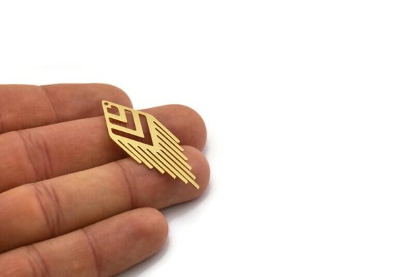 Brass Diamond Charm, 4 Raw Brass Diamond Charms With 1 Hole, Fringed Charms, Findings (45x17x0.60mm) SMP0408 For Cheap - Image 3