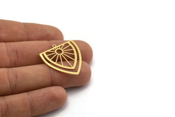 Brass Triangle Charm, 4 Raw Brass Sun Charms With 1 Loop, Findings (29x28x0.60mm) A6754 on Sale - Image 4