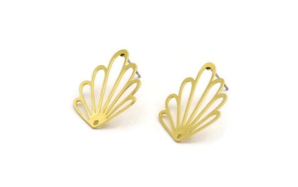 Brass Leaf Earring, 8 Raw Brass Leaf Stud Earrings With 1 Hole, Charm Pendants (27.5x20x0.60mm) A5047 A3512 Online - Image 2