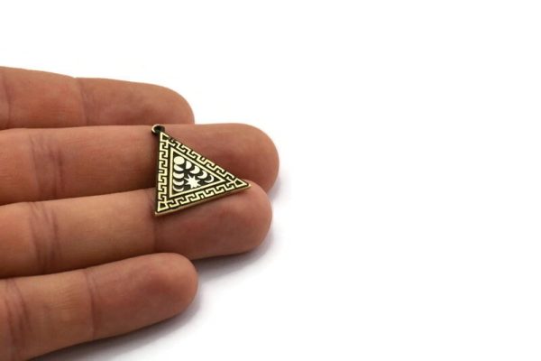 Brass Triangle Charm, Raw Brass Triangle Charm With 1 Loop, White Brass Moon Findings, White Brass Moon Phases Charms (26x25x1.5mm) N2362 Fashion - Image 4
