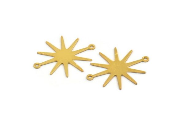 Gold Sun Charm, 6 Gold Plated Brass Sun Charms With 2 Loops, Connectors (28x23x0.60mm) A3664 H0857 Online now