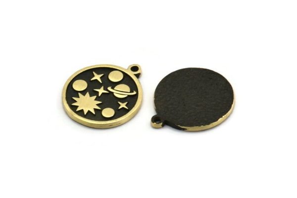 Brass Round Charm, 2 Raw Brass Round Charms With 1 Loop, Galaxy Findings, Brass Universe Findings (19x17x1.5mm) N2396 For Discount - Image 3