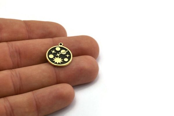 Brass Round Charm, 2 Raw Brass Round Charms With 1 Loop, Galaxy Findings, Brass Universe Findings (19x17x1.5mm) N2396 For Discount - Image 4