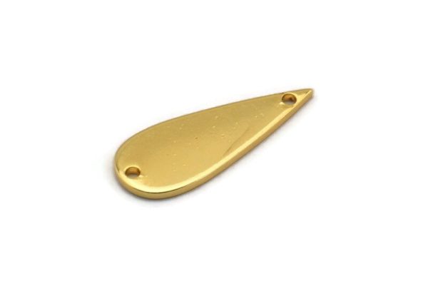 Gold Drop Charm, 4 Gold Plated Brass Drop Charms With 2 Holes, Connectors, Findings (22x8x1mm) D1244 Discount - Image 3