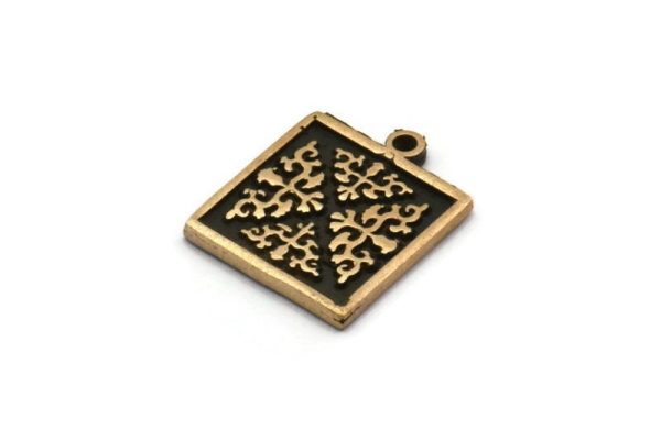 Brass Square Charm, 2 Raw Brass Square Charms With 1 Loop, Copper Motif Findings, Copper Ethnic Motif Charms (18x15x1.5mm) N2309 Supply