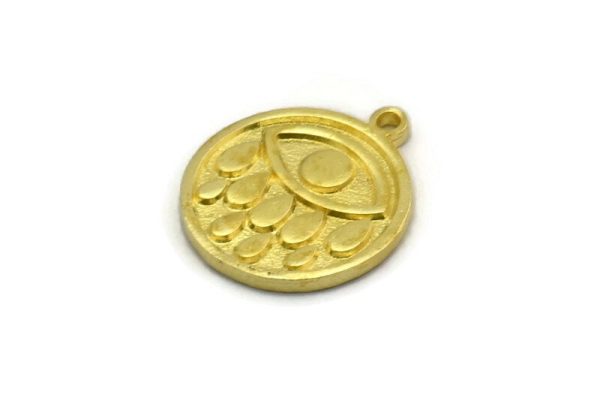 Brass Round Charm, 4 Raw Brass Round Charms With 1 Loop, Eye Findings, Teardrop Findings (19x17x1.5mm) N2380 Online Sale