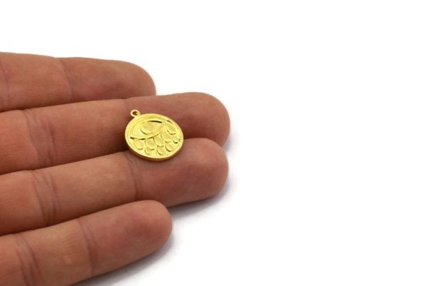 Brass Round Charm, 4 Raw Brass Round Charms With 1 Loop, Eye Findings, Teardrop Findings (19x17x1.5mm) N2380 Online Sale - Image 4