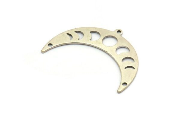 Silver Moon Charm, 6 Antique Silver Plated Brass Moon Phases Charms With 1 Loop And 2 Holes (36x12x0.80mm) M01449 Sale
