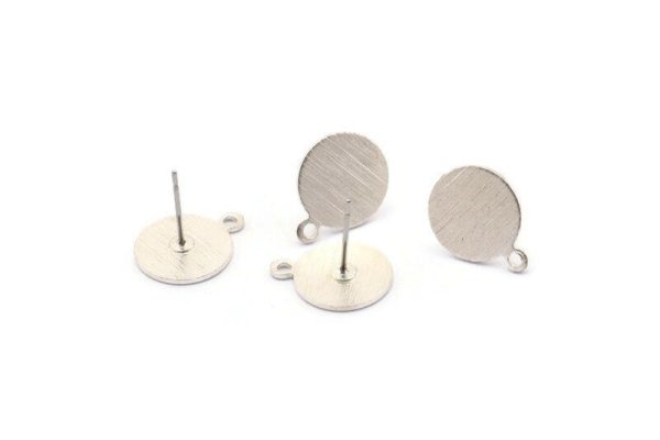 Silver Round Earring, 6 Textured Matte Silver Plated Brass Round Earring Studs With 1 Loop (15x12x0.80mm) M341 A1551 Online Sale