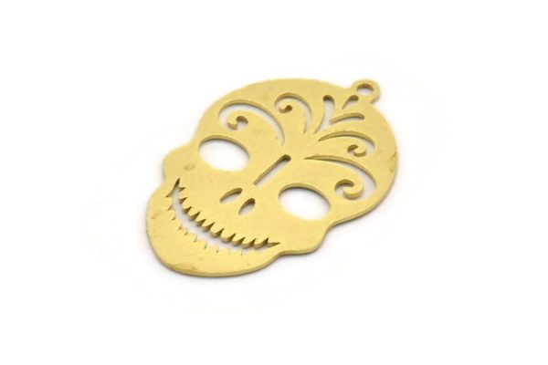 Brass Skull Charm, 6 Raw Brass Skull Head Charms With 1 Loop, Findings (30x20x0.60mm) A6119 on Sale